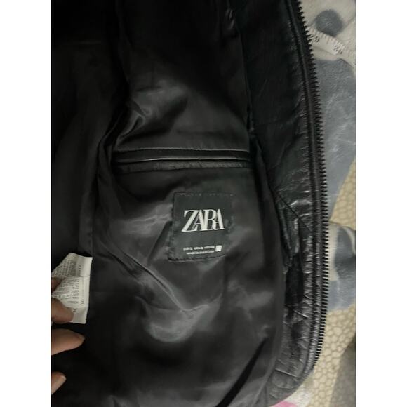 Zara Rare Buffalo Leather Bomber Jacker Women’s Size Small - Picture 5 of 6